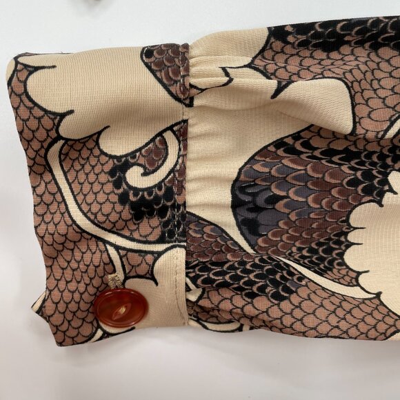 Vintage 70s Brown Printed Belted Dress | Size M-XL - Picture 7 of 11